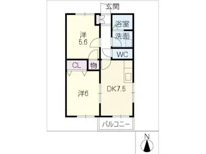 サンハピネス大手(2DK/2階)の間取り写真