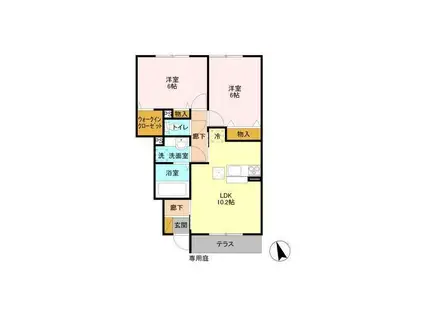 スローライフさしまII(2LDK/1階)の間取り写真