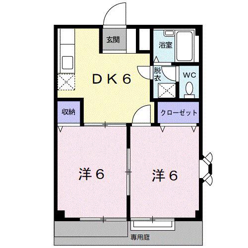 RIVERHILLYUASAI(2DK/1階)の間取り写真