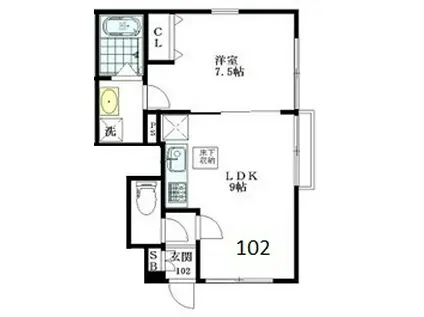 フォレストコート東中野(1LDK/1階)の間取り写真