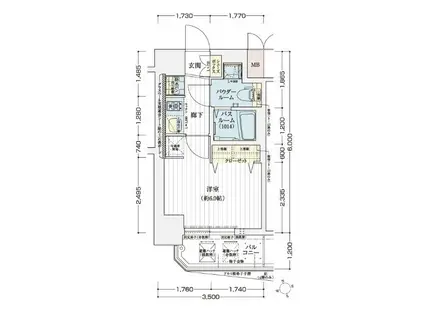 エステムコート神戸ハーバーランド前VIピクシス(1K/13階)の間取り写真