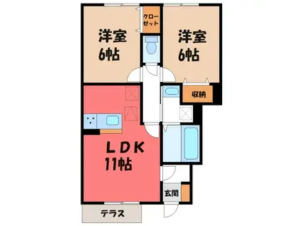 グランシャリオ大胡B(2LDK/1階)の間取り写真