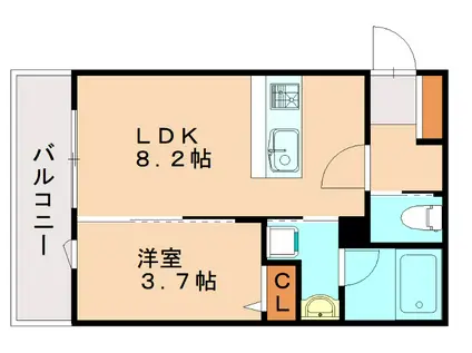 フィーリックス古賀I(1LDK/1階)の間取り写真