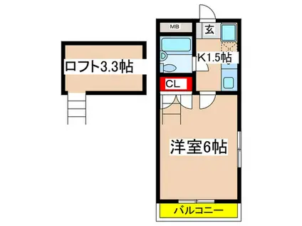 ハイランドエイトII(1K/2階)の間取り写真