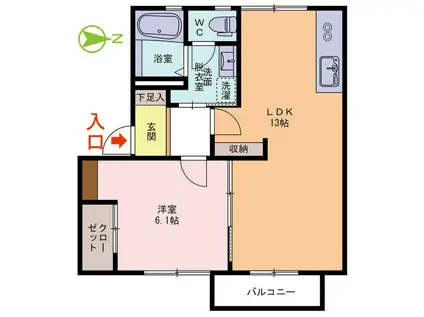 コーポ碧空 C棟(1LDK/2階)の間取り写真