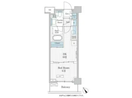 パークアクシス門前仲町テラス(1DK/2階)の間取り写真