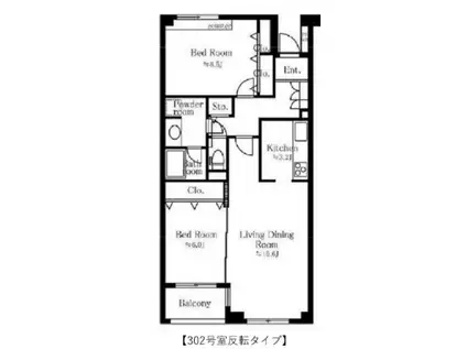 カルパティア市ヶ谷(2LDK/3階)の間取り写真