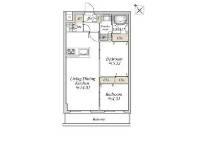 リアナアートパーク西葛西(2LDK/4階)の間取り写真