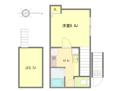 フラッグ・みたか(1K/2階)の間取り写真