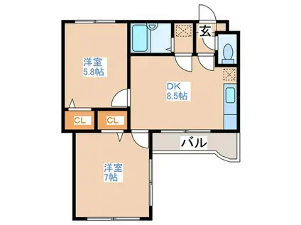 北19条タッセイビル(2DK/2階)の間取り写真