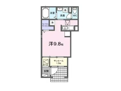 ベルシオン東古松(1K/1階)の間取り写真