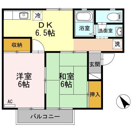 ピースタウン・アイリス B(2DK/2階)の間取り写真