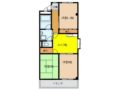 リバーサイド桶狭間(3DK/1階)の間取り写真