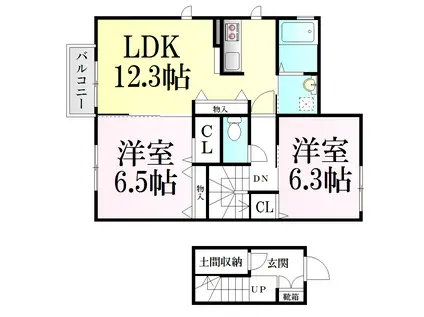 ロングフィールド(2LDK/2階)の間取り写真