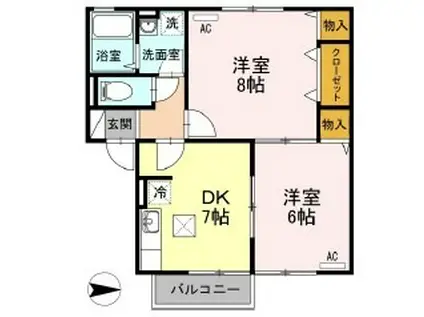 サンセール植田(2DK/1階)の間取り写真