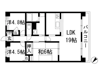第二寿楽アビタシオン(3LDK/2階)の間取り写真