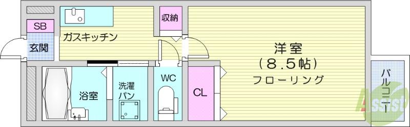 サニーヒルズ(1K/2階)の間取り写真