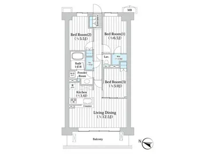 アビティグランデ砧(3LDK/3階)の間取り写真