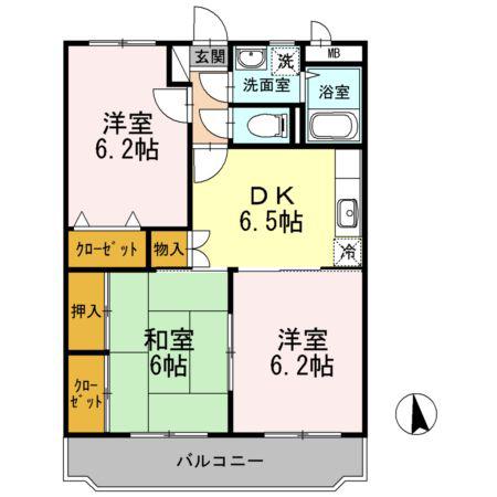 ディアコート大原(3DK/2階)の間取り写真