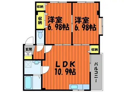 オアシス参番館(2LDK/2階)の間取り写真