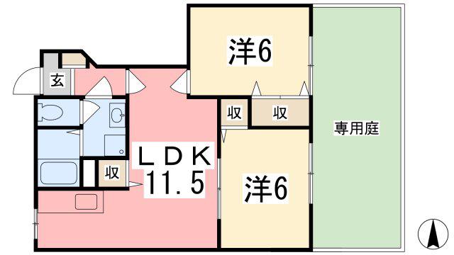 コーポ久遠I(2LDK/1階)の間取り写真