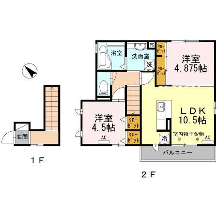 アムール A(2LDK/2階)の間取り写真