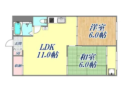 宝塚第一コーポラス(2LDK/9階)の間取り写真