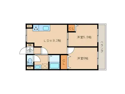 T.S GRANDE恒久中央 (2LDK/3階)の間取り写真