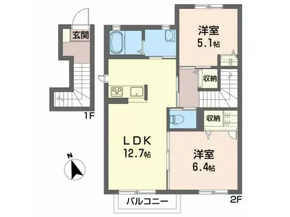 ゆたかシャーメゾン(2LDK/2階)の間取り写真