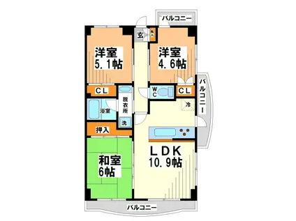 コンフォート聖蹟 当社管理物件(3LDK/4階)の間取り写真