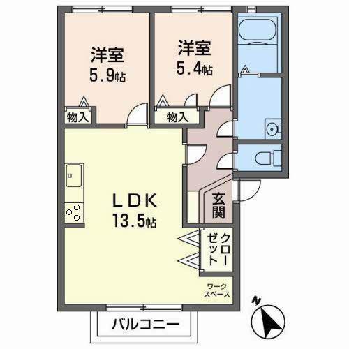 グリーンヒル 半田A(2LDK/2階)の間取り写真