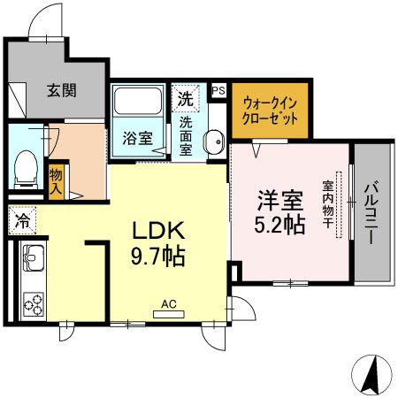 グランテリア楽々園S(1LDK/2階)の間取り写真