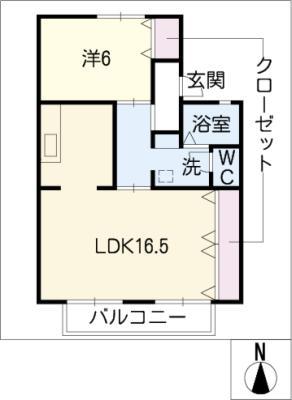 ヴィラアクシス B棟(1LDK/2階)の間取り写真