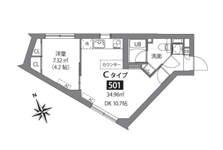 ASTILE市ケ谷(1LDK/5階)の間取り写真