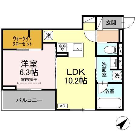 D RIVET 谷田(1LDK/2階)の間取り写真