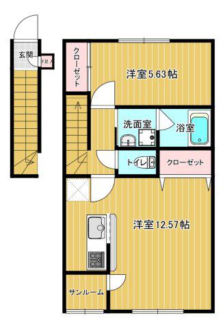 クレアージュ江陽A(1LDK/2階)の間取り写真