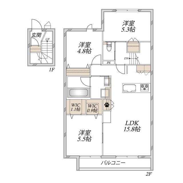 桜区田島メゾン(3LDK/2階)の間取り写真