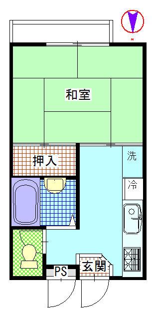 八大ハイツA棟(1K/2階)の間取り写真
