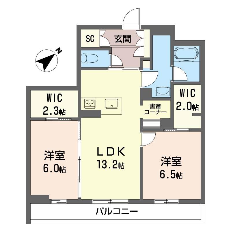 アトリエール鳩ヶ谷(2LDK/2階)の間取り写真