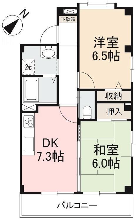 フォブール原リバージュ(2DK/2階)の間取り写真