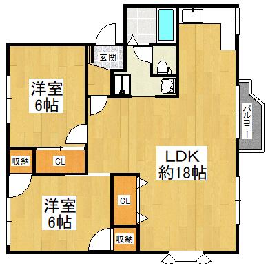 メゾン向陽台B棟(2LDK/2階)の間取り写真