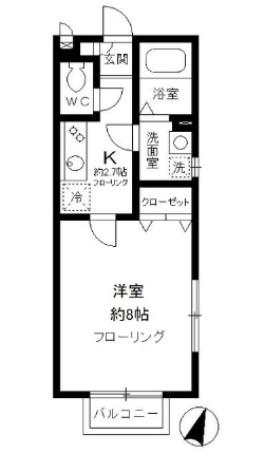 プライムコートI(1K/2階)の間取り写真