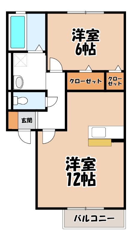 シャルムコートD(1LDK/2階)の間取り写真