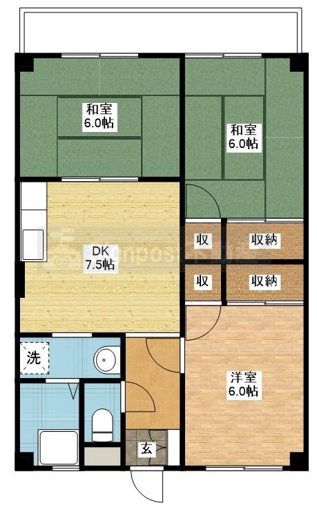 岡西ビル(3DK/3階)の間取り写真