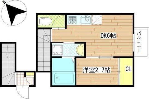 LIBRACOURT八幡(1DK/2階)の間取り写真