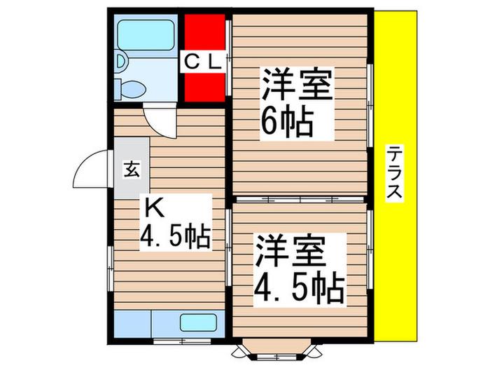 コーポ長栄B(2K/1階)の間取り写真
