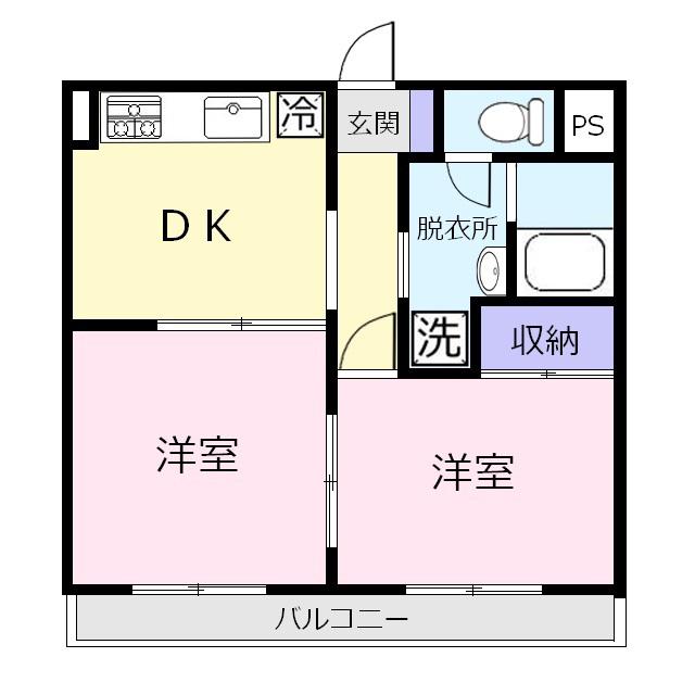 ウイング上福岡(2DK/6階)の間取り写真