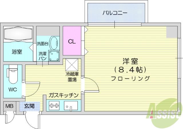 メルベイユ台原(1K/4階)の間取り写真