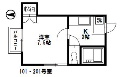 プルティエV(1K/2階)の間取り写真