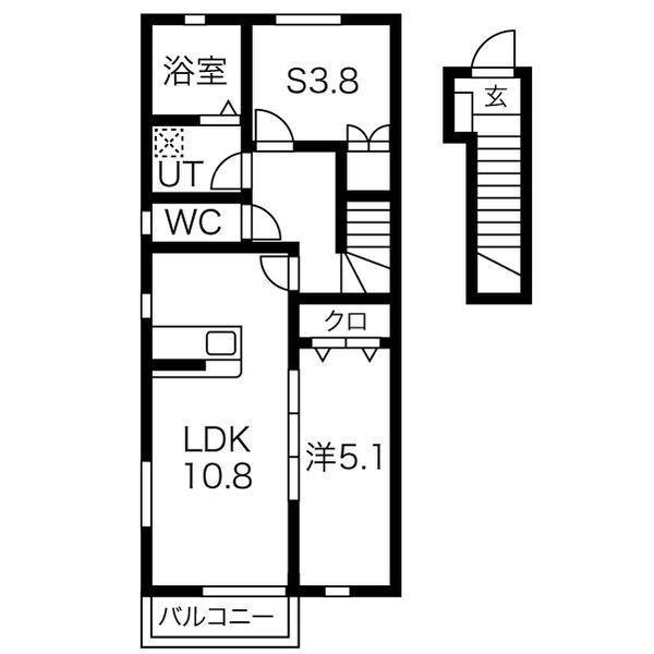 WEAL B棟(1LDK/2階)の間取り写真